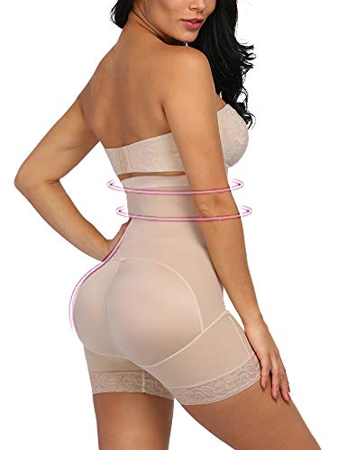 FeelinGirl Faja Reductora de Cintura Alta Patalón Modelador para Mujer Shapewear Lumbar Adelgazante Thigh Slimmer Beige Cintura 66-72cm(S/Talla 36)