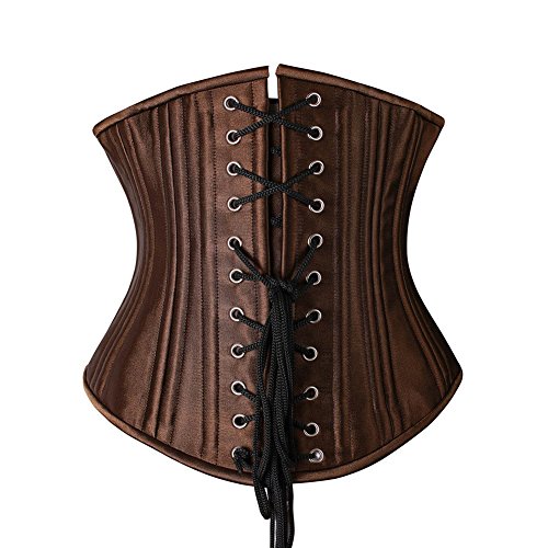 FeelinGirl Mujer Corsé Vintage de 26 Aceros Varillas Corpiño Bajo el Pecho Satén Lace Up Waist Cincher Top Shaper Korsage Marrón XXL/Talla 40-42