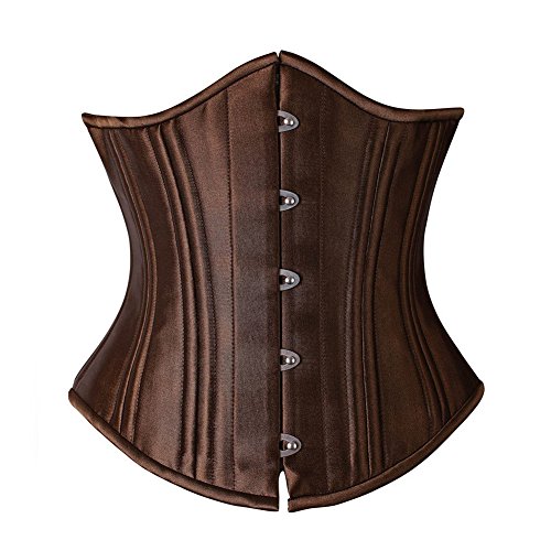 FeelinGirl Mujer Corsé Vintage de 26 Aceros Varillas Corpiño Bajo el Pecho Satén Lace Up Waist Cincher Top Shaper Korsage Marrón XXL/Talla 40-42