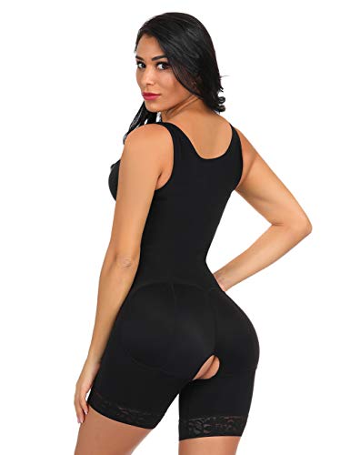 FeelinGirl Mujer Faja Reductora con Cinta Ajustable Corsé Bustier Ajustable Cremallera Shapewear Corset Waist Trainer Negro S/Talla 34-36