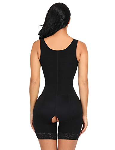 FeelinGirl Mujer Faja Reductora con Cinta Ajustable Corsé Bustier Ajustable Cremallera Shapewear Corset Waist Trainer Negro S/Talla 34-36