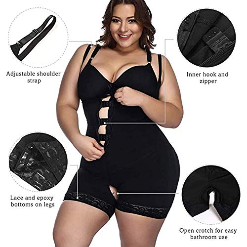 FeelinGirl Mujer Faja Reductora con Cinta Ajustable Corsé Bustier Ajustable Cremallera Shapewear Corset Waist Trainer Negro S/Talla 34-36