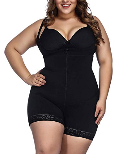 FeelinGirl Mujer Faja Reductora con Cinta Ajustable Corsé Bustier Ajustable Cremallera Shapewear Corset Waist Trainer Negro S/Talla 34-36