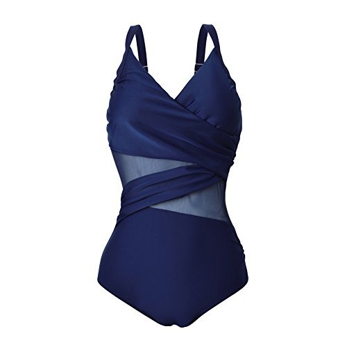 FeelinGirl Mujer Monokini con Uno/Dos Tirantes Traje de Baño de Una Pieza Talla Grande Dos Tirantes-Azul Oscuro XL/Talla 46