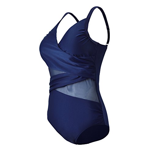 FeelinGirl Mujer Monokini con Uno/Dos Tirantes Traje de Baño de Una Pieza Talla Grande Dos Tirantes-Azul Oscuro XL/Talla 46
