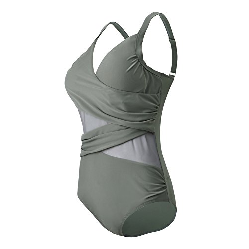 FeelinGirl Mujer Monokini con Uno/Dos Tirantes Traje de Baño de Una Pieza Talla Grande Dos Tirantes-Gris M/Talla 42