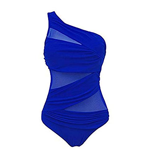 FeelinGirl Mujer Monokini con Uno/Dos Tirantes Traje de Baño de Una Pieza Talla Grande Un Tirante-Azul M/Talla 42