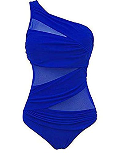 FeelinGirl Mujer Monokini con Uno/Dos Tirantes Traje de Baño de Una Pieza Talla Grande Un Tirante-Azul M/Talla 42