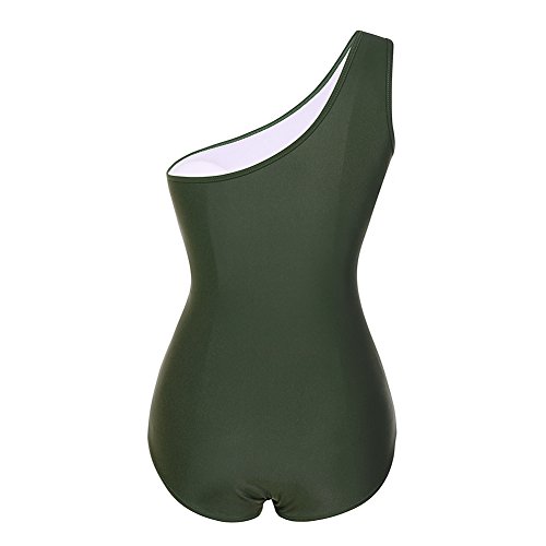 FeelinGirl Mujer Monokini con Uno/Dos Tirantes Traje de Baño de Una Pieza Talla Grande Un Tirante-Verdinegro XL/Talla 46