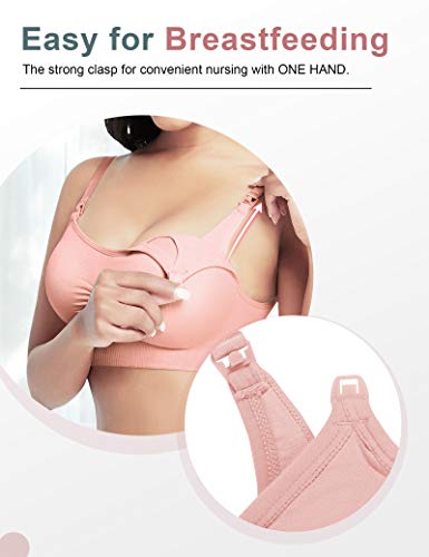 FeelinGirl Sujetador Lactancia para Premamá con Relleno Sujetador de Maternidad Embarazada sin Aros para Amamantamiento Sostén de Materna Negro+Rosa/2 Piezas XL