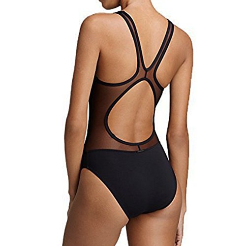 FEESHOW Traje de Baño Una Sola Pieza Bañador para Mujer Negro M