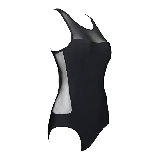 FEESHOW Traje de Baño Una Sola Pieza Bañador para Mujer Negro M