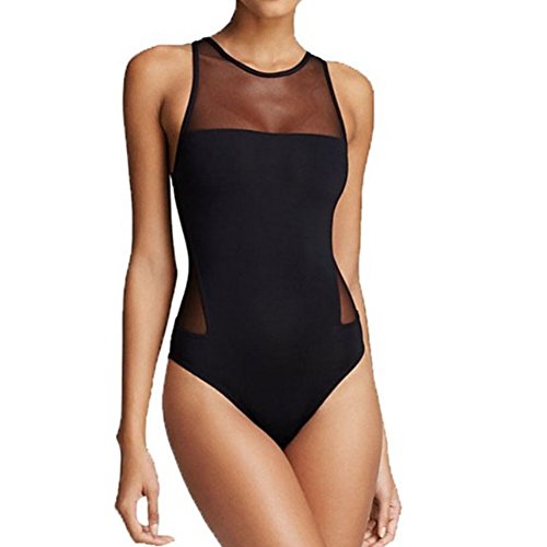 FEESHOW Traje de Baño Una Sola Pieza Bañador para Mujer Negro M