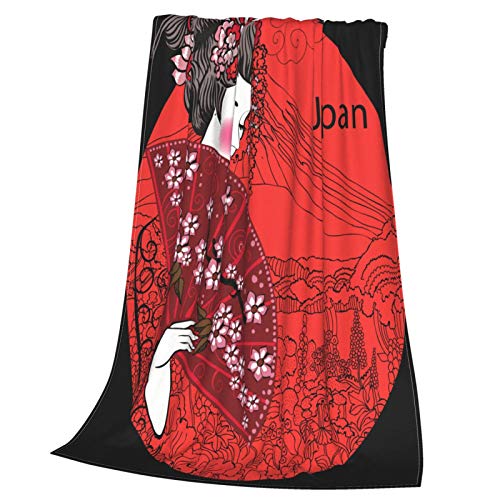 Felpa Manta de Tiro para Todas Las Estaciones Suave Ligero Calentar,Kimono Geisha Mujer Japonesa Japón Asiático Hermoso Dibujo Cartelera,Cómodo Manta de Cama Edredón de Viaje para Sofá Cama,50" X 60"