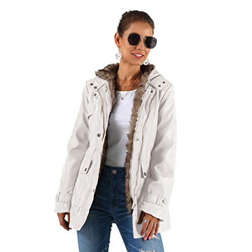 FENICAL Abrigo Medio Largo Abrigo Cálido de Invierno para Mujer Forro de Piel para Mujer Abrigo Largo Chaqueta Larga Gruesa Parka con Capucha para Grils Mujer (Talla XXL Blanco)