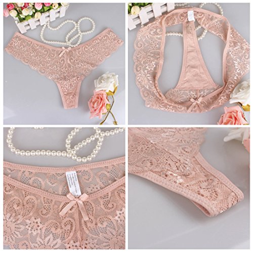 FEOYA 4pcs Tangas Braguitas de Encaje G-String Thong Sexy Elástico para Mujeres Lucir Cuerpo - XL