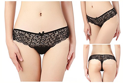 FEOYA 4pcs Tangas Braguitas de Encaje G-String Thong Sexy Elástico para Mujeres Lucir Cuerpo - XL
