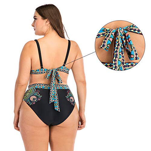 FEOYA - Bañador de Mujer Tallas Grandes con Aros Push up Conjunto de Bikini Reductor Atractivo Elástica Playa Vacación Traje de Baño