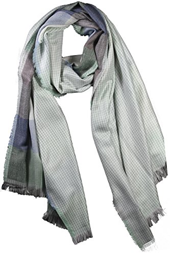 FERETI Bufanda de Seda y Pashmina Verde para Hombre Doble Capa pañuelo Muy Suave Bufanda para Hombres 3 en 1 un Lado de Cuadros Grandes el Otro Lado con Cuadros pequeños
