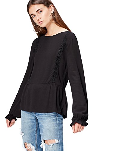 find. Blusa Detalle de Encaje para Mujer , Negro (Black), 38 (Talla del Fabricante: Small)