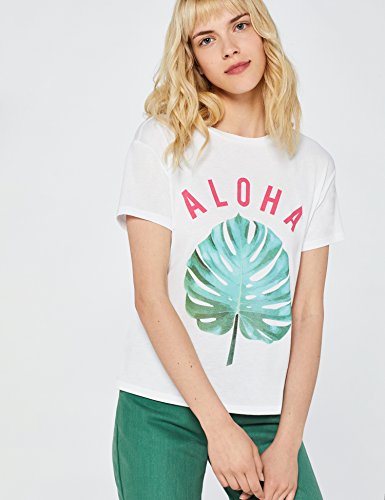 find. Camiseta con Mensaje con Cuello Redondo Mujer, Blanco (White), 36, Label: XS