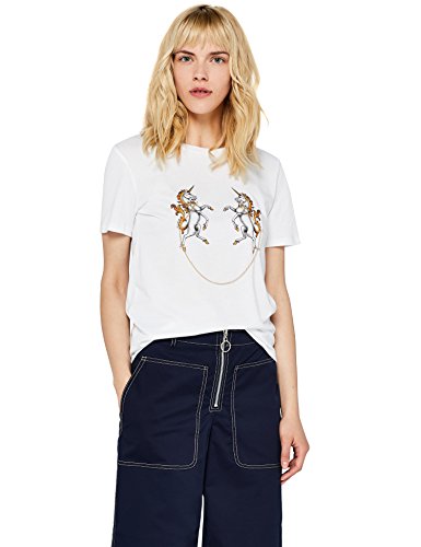 find. Camiseta con Mensaje con Cuello Redondo Mujer, Blanco (White), 38, Label: S