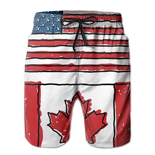 First Ring Shorts de baño Ca Canada American Flag Shorts de Playa para Hombres Bañador Bañador Boardshorts-Large-,