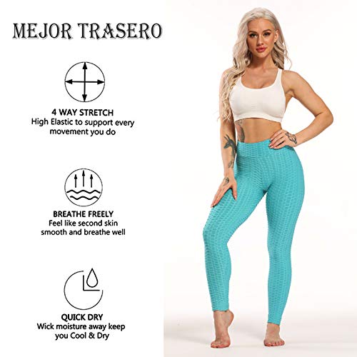 FITTOO Leggings Push Up Mujer Mallas Pantalones Deportivos Alta Cintura Elásticos Yoga Fitness  Azul  M
