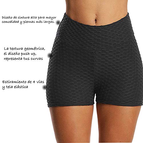 FITTOO Pantalones Cortos Leggings Mujer Mallas Yoga Alta Cintura Elásticos Push Up Suave #1 Negro S