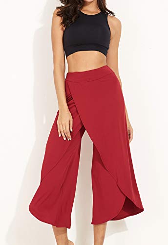 FITTOO Pantalones De Yoga Sueltos Cintura Alta Mujer Pantalones Largos Deportivos Suaves y Cómodos1080#4 Rojo L