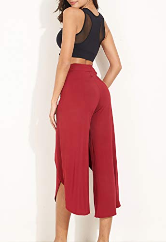 FITTOO Pantalones De Yoga Sueltos Cintura Alta Mujer Pantalones Largos Deportivos Suaves y Cómodos1080#4 Rojo L