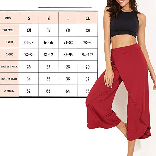 FITTOO Pantalones De Yoga Sueltos Cintura Alta Mujer Pantalones Largos Deportivos Suaves y Cómodos1080#4 Rojo L