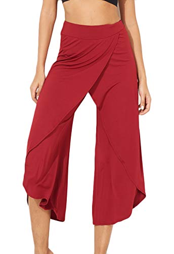 FITTOO Pantalones De Yoga Sueltos Cintura Alta Mujer Pantalones Largos Deportivos Suaves y Cómodos1080#4 Rojo L