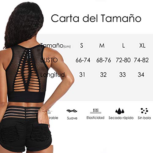 FITTOO Sujetador Deportivo Tops de Yoga Correr Gimnasio para Mujer 1690 Negro M