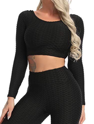 FITTOO Tops de Yoga Camiseta Deportivo para Correr Gimnasio para Mujer #4 Top Negro M