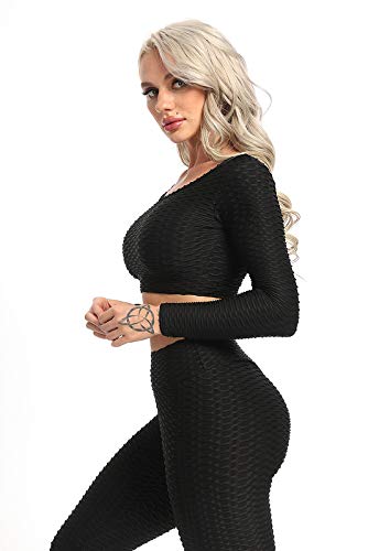 FITTOO Tops de Yoga Camiseta Deportivo para Correr Gimnasio para Mujer #4 Top Negro M