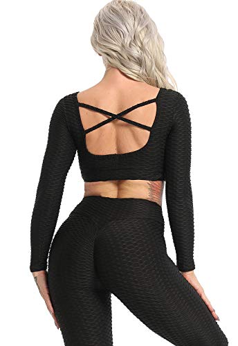 FITTOO Tops de Yoga Camiseta Deportivo para Correr Gimnasio para Mujer #4 Top Negro M