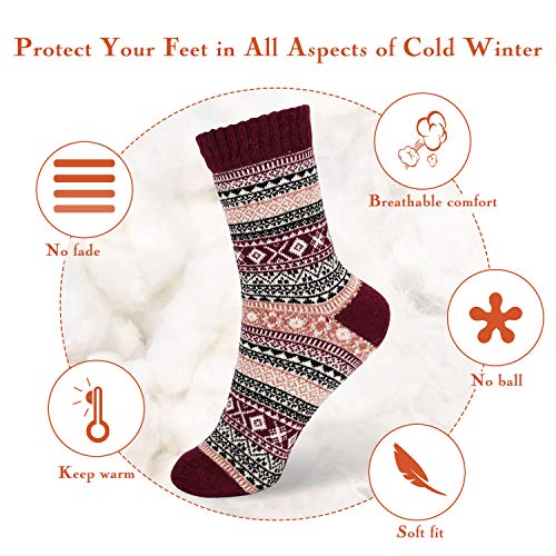 Fixget 6 Pares de Calcetines de Invierno para Hombres y Mujeres, Lana Calcetines de Punto de Estilo Vintage, Grueso Cálidos Calcetines Cómodos EU 35-42 (A)