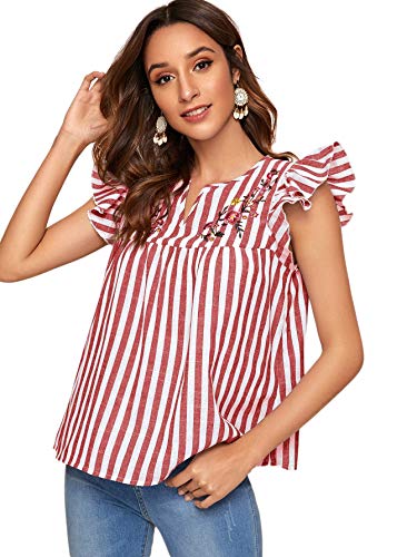 Floerns Camisas campesinas mexicanas bordadas bohemias para mujer - rojo - X-Small