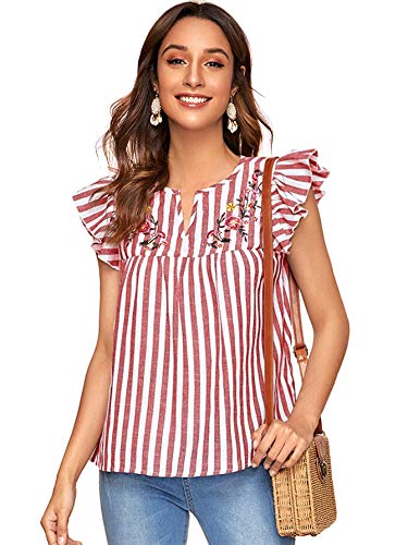 Floerns Camisas campesinas mexicanas bordadas bohemias para mujer - rojo - X-Small