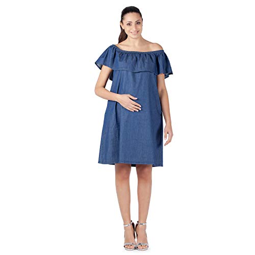 Flora - Vestido de Mezclilla de Maternidad de Verano Ligero, Sencillo y Cómodo para tu Verano - Made in Italy (Mezclilla, m)