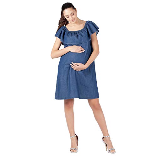 Flora - Vestido de Mezclilla de Maternidad de Verano Ligero, Sencillo y Cómodo para tu Verano - Made in Italy (Mezclilla, m)