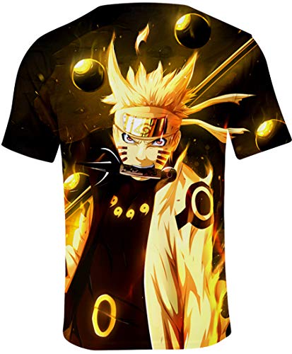 FLYCHEN Niños Camiseta con Motivo Naruto 3D Impreso Gráfica Fantástica Boy's T-Shirt Cuello Redondo Animados - Amarillo - XS