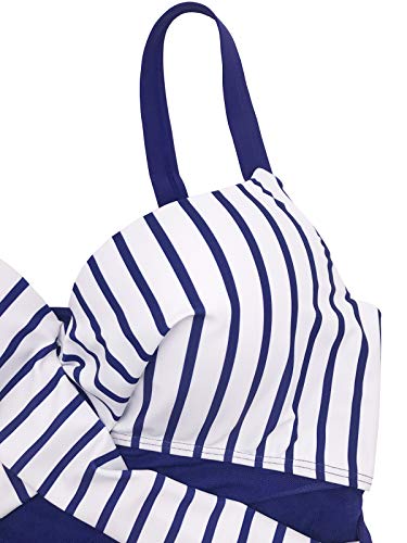 FLYILY Rayas Traje de Baño de Una Pieza Talla Grande,Malla de,Control de Abdomen Modo Playa
