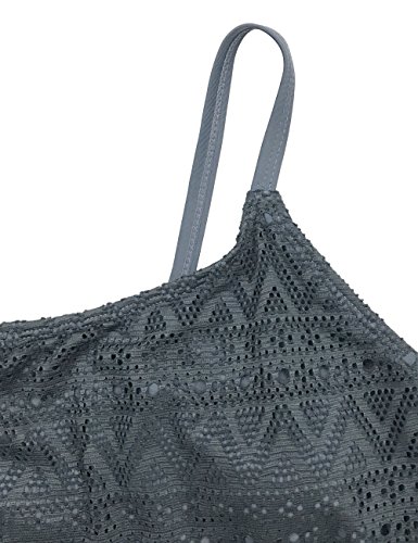 FLYILY Tankini baño de Malla para Mujer Conjunto de Dos Piezas Bikini de Cintura Alta Tallas Grandes(Grey,XL)