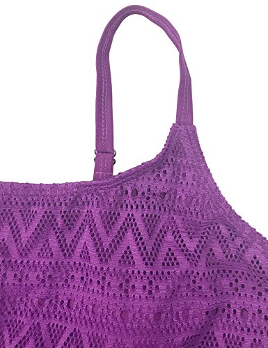 FLYILY Tankini baño de Malla para Mujer Conjunto de Dos Piezas Bikini de Cintura Alta Tallas Grandes(Purple,M)