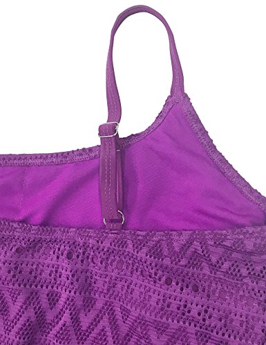 FLYILY Tankini baño de Malla para Mujer Conjunto de Dos Piezas Bikini de Cintura Alta Tallas Grandes(Purple,M)