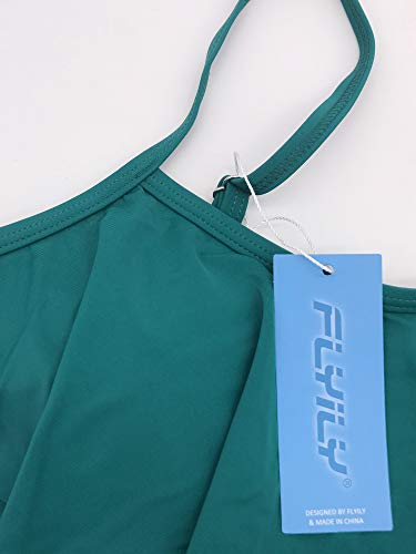 FLYILY Trajes de baño Tankini de 2 Piezas para Mujer Top con Estampado de Volantes y bañadores(Darkgreen,L)