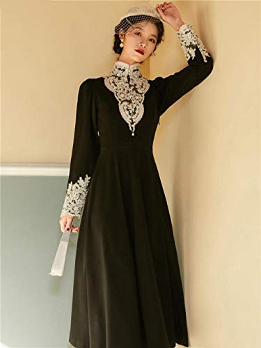 Fnho Disfraces Medievales Princesa Reina,Disfraz Medieval de Mujer Vestido,Vestido de Temperamento Medieval, Vestido Retro Entallado-S