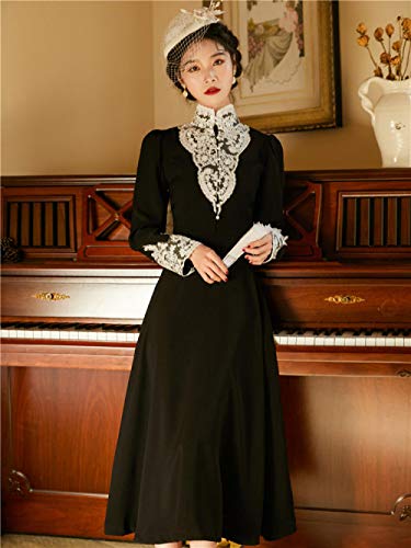 Fnho Disfraces Medievales Princesa Reina,Disfraz Medieval de Mujer Vestido,Vestido de Temperamento Medieval, Vestido Retro Entallado-S